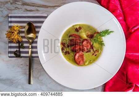 Creamy Potato Bacon And Sausage Soup Also Called Kartoffelsuppe