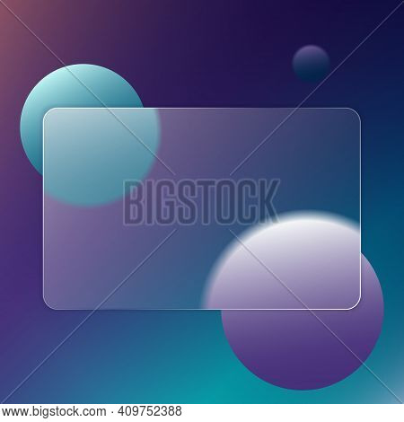 Abstract Multicolor Background With A Plate For Text. Transparent Frame In Trendy Style Glassmorphis