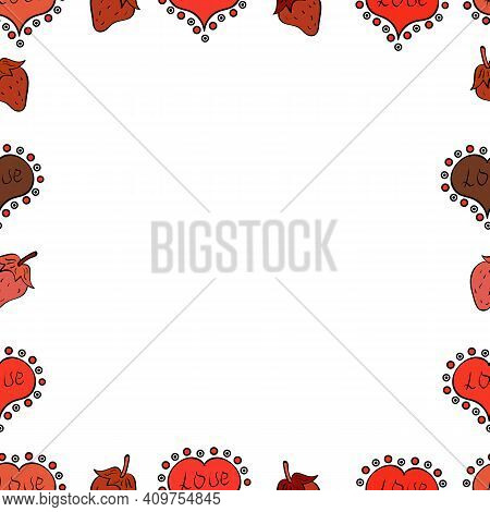Seamless Pattern. Illustration In Red, Orange And White Colors. Vector Illustration. Doodle Frame.
