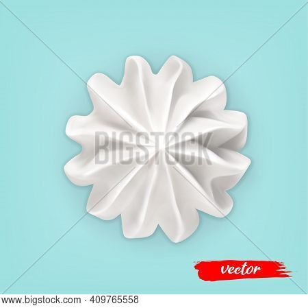 Whipped Cream On Blue Background. 3d Realistic Vector Illustration Of Meringue. Top View.