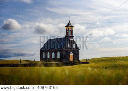 Hvalsneskirkja Church Located Near The Village Of Sandgerdi In Iceland.