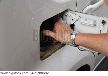 Gasoline Refueling Method At A Japanese Self-service Gas Station.