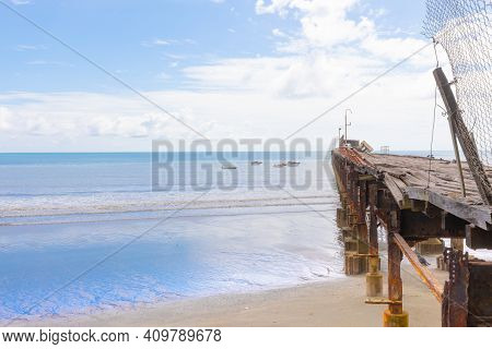 Panama Armuelles, Old Ruined Pier At Sunrise