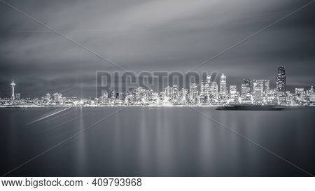 Abstract Seattle Cityscape In Mono Black And White