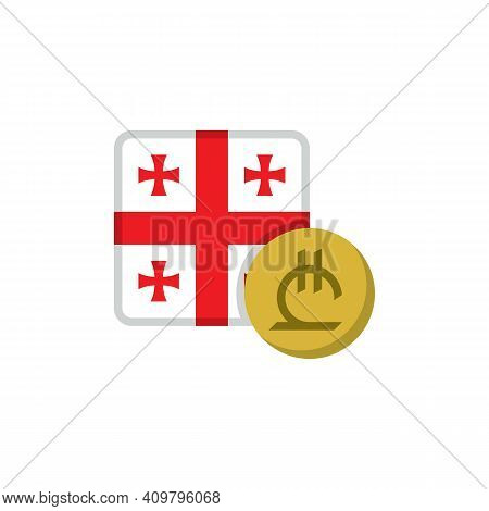 Georgia Money And Flag Flat Icon, Vector Sign, Lari Currency With Flag Colorful Pictogram Isolated O