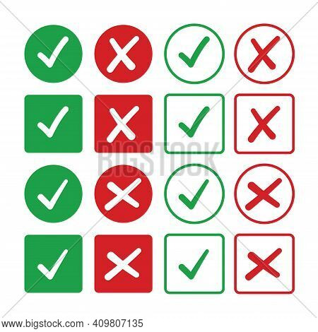 Checkmark And X Mark Icon. Check And Uncheck Icon Vector. Validation Icon Vector. For Apps And Websi