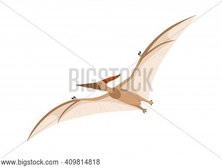 Flying Pterosaur Or Pterodactyl Dino. Extinct Dinosaur Of Ancient Jurassic Period. Prehistorical Cha