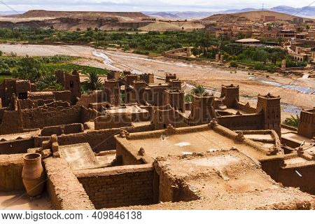 Tourist Attraction. Unesco Heritage.  The Mud Fortress Kasbah Aid Ben Haddou. Morocco, North Africa