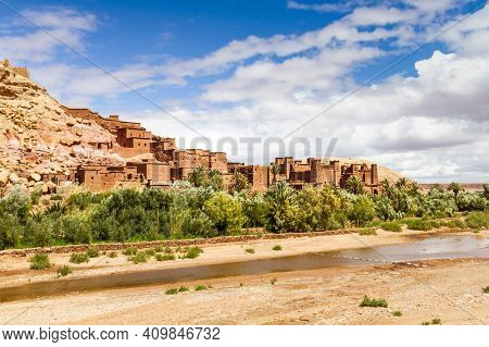 Tourist Attraction. Unesco Heritage.  The Mud Fortress Kasbah Aid Ben Haddou. Morocco, North Africa
