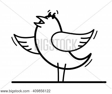 Little Cute Bird Standing And Singing Birdsong Funny Cartoon Flat Vector Illustration Isolated On Wh