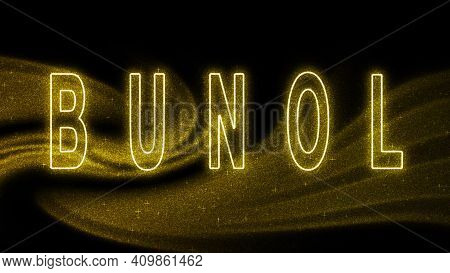Bunol Gold Glitter Lettering, Bunol Tourism And Travel, Creative Typography Text Banner, On Black Ba