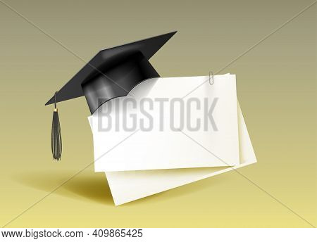 Black Educational Student Cap And Blank. Graduate College, High School Or University Cap.