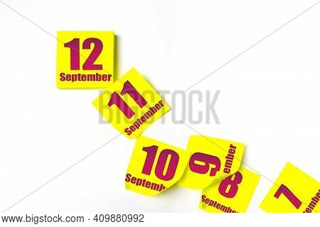 September 12nd. Day 12 Of Month, Calendar Date. Many Yellow Sheet Of The Calendar. Autumn Month, Day