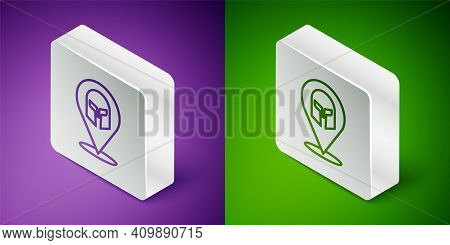 Isometric Line Greek Helmet Icon Isolated On Purple And Green Background. Antiques Helmet For Head P