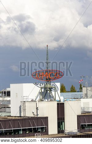 Groningen, The Netherlands - 17 Oct, 2020: Radar Tower On The University Umcg Hospital In Groningen
