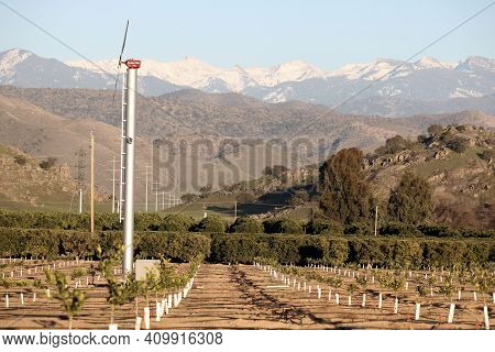 February 24, 2021 In Farmersville, Ca:  Wind Machine Which Circulates The Air To Prevent Hard Freeze