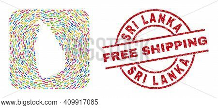 Vector Collage Sri Lanka Map Of Moving Arrows And Grunge Free Shipping Seal Stamp. Collage Geographi