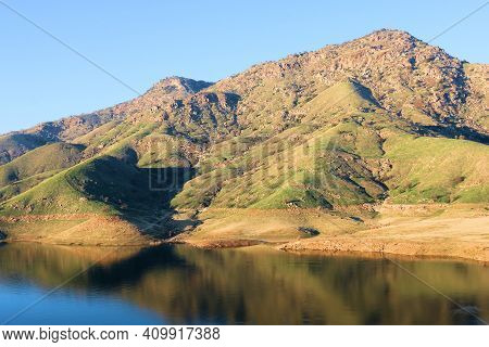 Rural Hills Covered With Lush Grasslands, Surrounding Lake Kaweah, Ca Taken In The Foothills Of The 