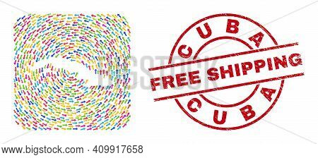 Vector Mosaic Cuba Map Of Moving Arrows And Rubber Free Shipping Seal. Collage Geographic Cuba Map C