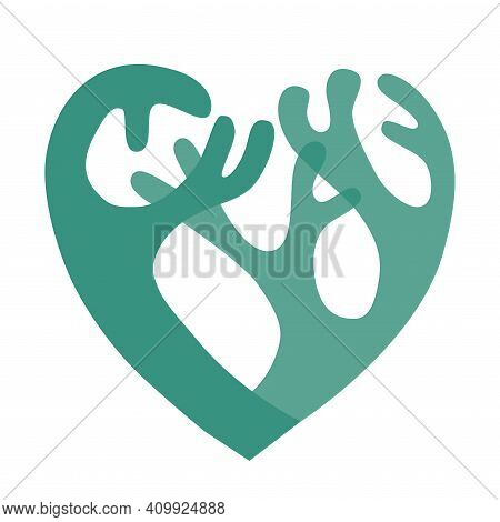 Lichen Icon In The Form Of A Heart Silhouette In Two Colors In Two Colors.