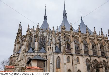 St. Barbara's Church, Unique Gothic Cathedral Near Former Jesuit College, Gallery With Baroque Statu