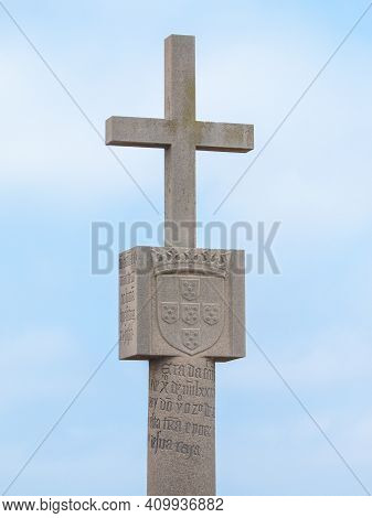 Cape Cross, Namibia - October 12, 2013: Detailed View Of Stone Cross Memorial - Replica Of Orginal P