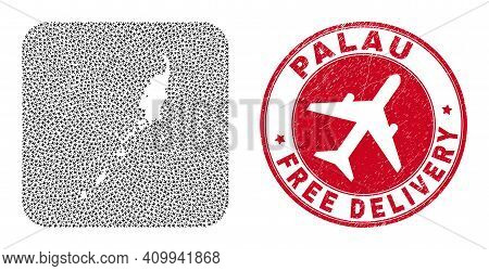 Vector Collage Palau Map Of Aviation Elements And Grunge Free Delivery Stamp. Collage Geographic Pal