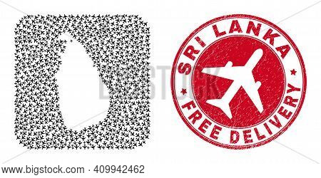 Vector Mosaic Sri Lanka Map Of Air Force Elements And Grunge Free Delivery Badge. Collage Geographic