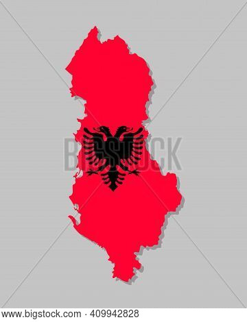 Highly Detailed Map Of Albania With Flag. Silhouette Of European Country Map With Albanian Flag Insi