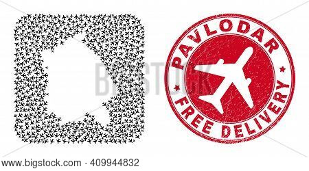 Vector Collage Pavlodar Region Map Of Air Force Elements And Grunge Free Delivery Seal.