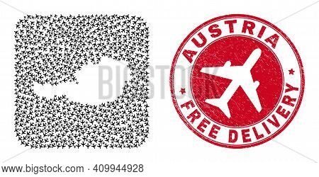 Vector Collage Austria Map Of Air Force Elements And Grunge Free Delivery Seal. Collage Geographic A