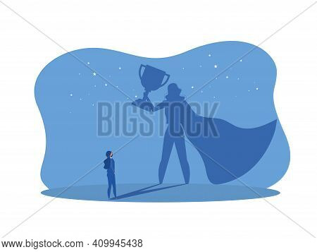Businesswoman Watches His Shadow With Impower Woman About Victory,success, Leadership Career Concept