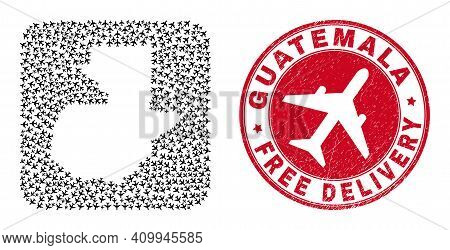 Vector Collage Guatemala Map Of Air Force Items And Grunge Free Delivery Seal Stamp. Mosaic Geograph