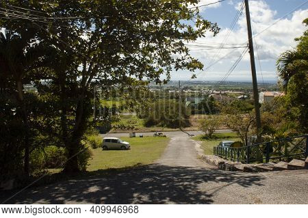 Rural Laneway Approaching Farm, Caribbean, Barbados. Scenic.
