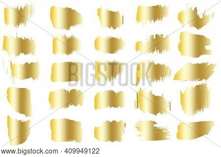 Golden Brush Strokes In Line Art Style. Metal Color Gradient. Grunge Texture. Gold Foil Texture Art.