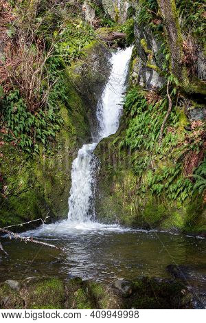 Waterfall In The Forest At Pedder Bay, British Columbia, Canada