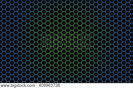 Blue And Green Light.black Hexagon Abstract Background