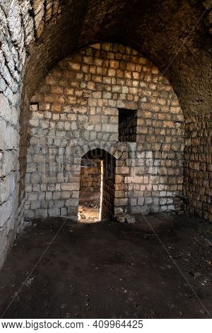 The Inner Hall Of The Ruins Of Crusader Fortress Chateau Neuf - Metsudat Hunin Is Located At The Ent