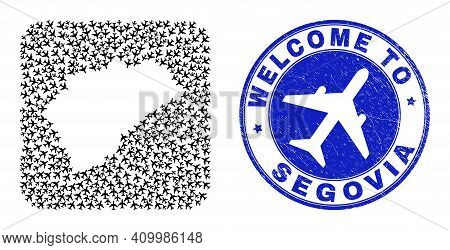 Vector Mosaic Segovia Province Map Of Items And Grunge Welcome Badge. Mosaic Geographic Segovia Prov