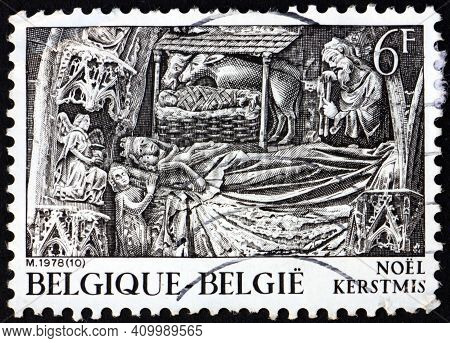 Belgium - Circa 1978: A Stamp Printed In Belgium Shows Nativity From Notre Dame, Huy, Christmas, Cir