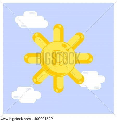 Vitamin D Icon. Shining Sun In Blue Sky