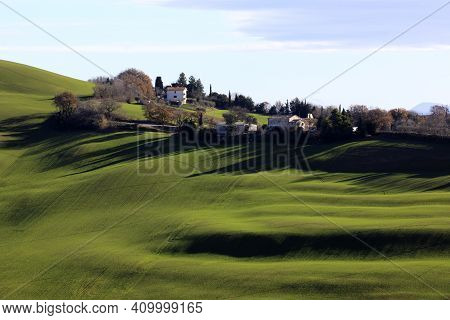 Corinaldo (an), Italy - January 1, 2019: The Landscape Near Corinaldo Village, Corinaldo, Ancona, Ma