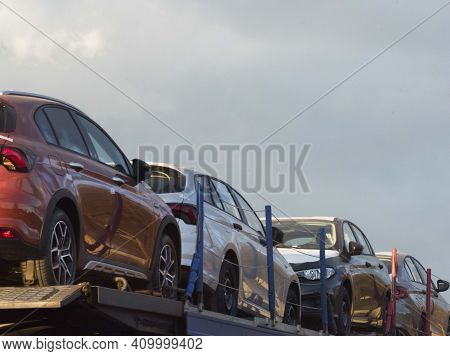 Transport Of Cars By Rail With The Train