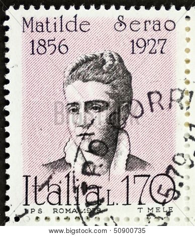 ITALY - CIRCA 1978: a stamp printed in Italy shows  portrait of Matilde Serao (1856 - 1927), Greek-born Italian novelist and journalist. Italy, circa 1978
