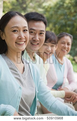 Multi generational family portrait, outdoors Beijing