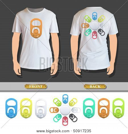 Set Of Colorful Ring Of Can Printed On White Shirt. Vector Design.