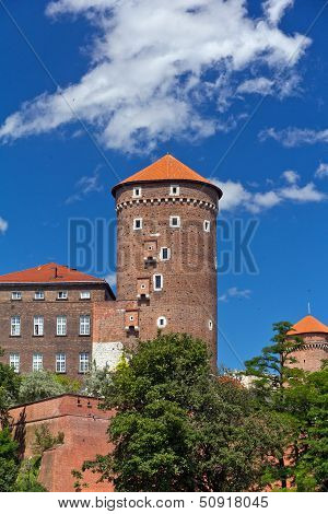 view on wawel royal castle with sandomierska tower in cracow in poland