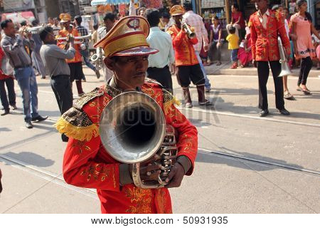 KOLKATA,INDIA - NOV 28: Annual Jain Digamber Procession in Kolkata,India on Nov 28,2012. The city absorbing a population of over 15 million Bengalis, come alive during the festive season.