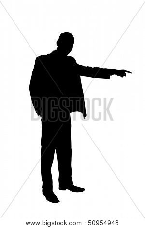 Silhouette of a succesfull business man showing with his hand