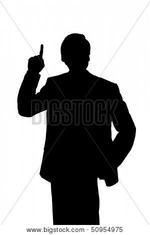 Silhouette of a succesfull business man raising the question